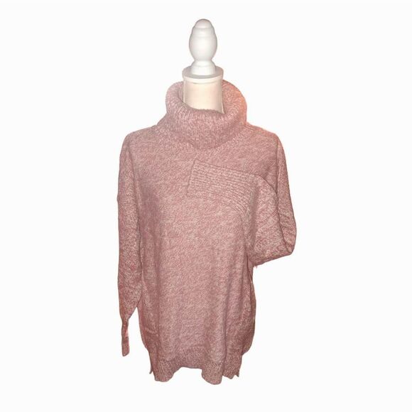 SALE! NWT-H By Halston French Pink/White Wool & Cotton Blend Cozy Turtleneck XL - Picture 1 of 10